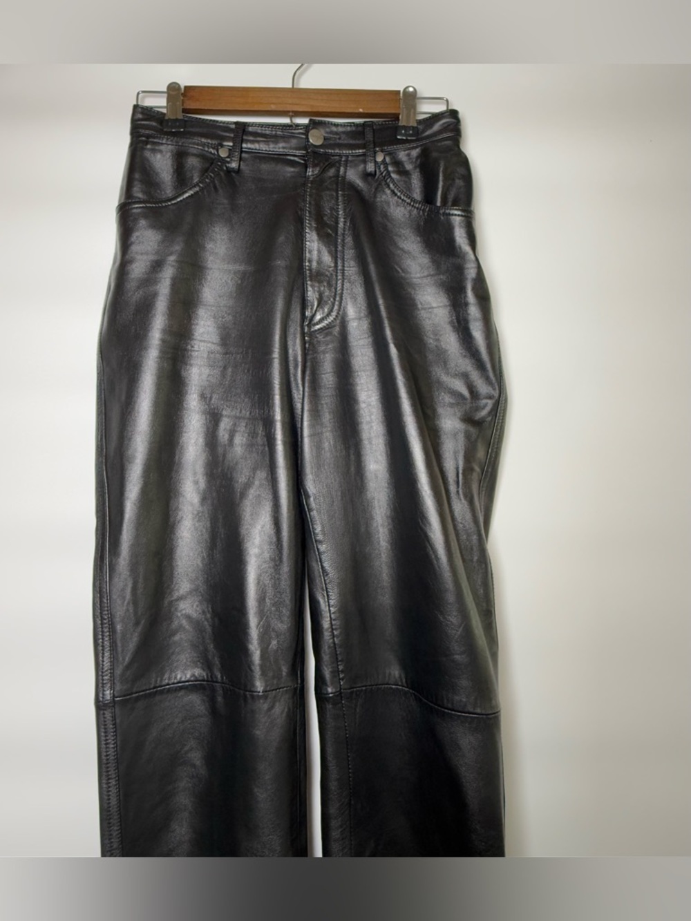Vintage Wrangler Black Leather Pants High Rise 90s Minimalist Biker - Picture 7 of 16